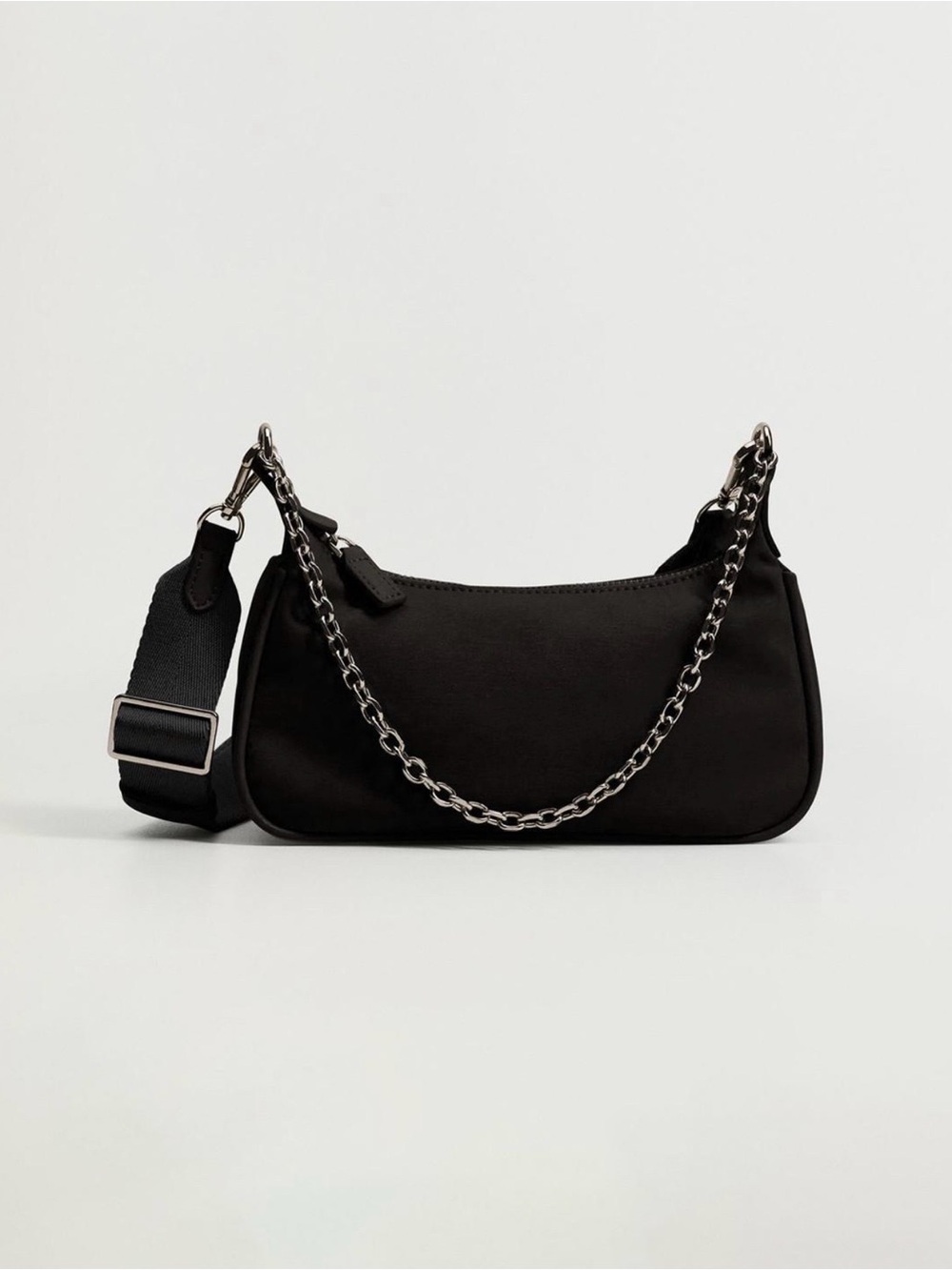 Mango Black Chain Baguette Crossbody bag with silver chain